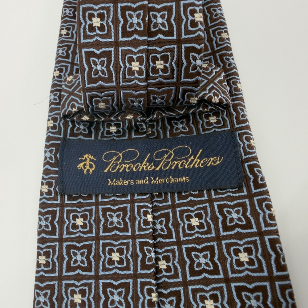 NEW Brooks Brothers Silk Tie Geometric Pattern Brown Blue Formal Necktie NWT